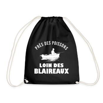 Près des poissons loin des blaireaux humour pêche - Sac de sport léger - noir - Devant
