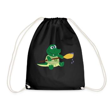 Crocodile with paddle - Drawstring Bag - black - Front