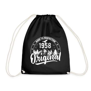 Original 1958 Vintage Geburtstagsgeschenk 1958 - Turnbeutel - Schwarz - Vorne