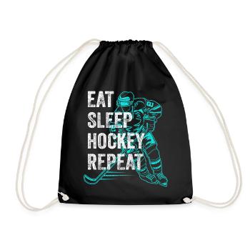 Eat Sleep Hockey Repeat hockey saying vintage - Drawstring Bag - black - Front
