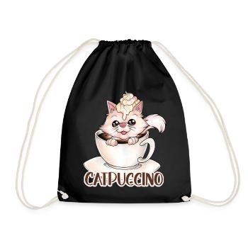 Catpuccino für Katzen und Kaffeeliebhaber Wortwitz - Turnbeutel - Schwarz - Vorne