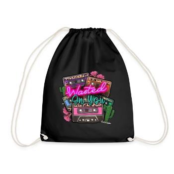 Kassetten retro style - buntes vintage Motiv - Turnbeutel - Schwarz - Vorne
