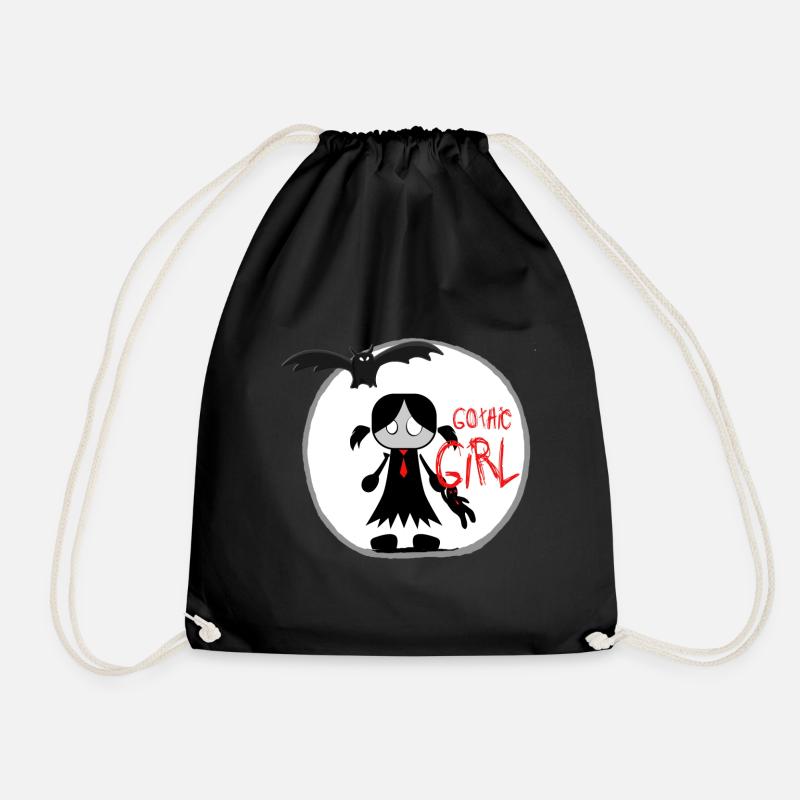 Shirt - Gothic Girl .. Gothic girl with Bat - Drawstring Bag - black