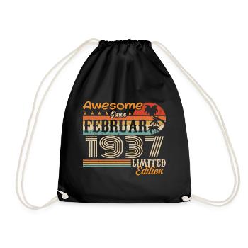 Birthday Vintage Gift Idea February 1937 - Drawstring Bag - black - Front