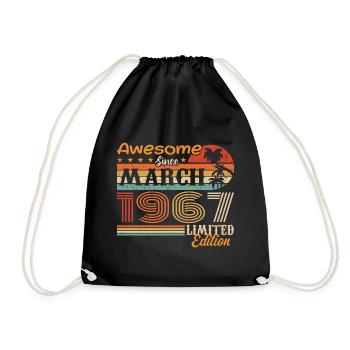 März 1967 Jahrgang 1967 Retro Geburtstagsgeschenk - Turnbeutel - Schwarz - Vorne