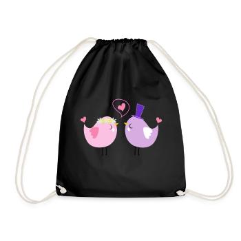 Bird Heart I love you Valentine's Day for couples - Drawstring Bag - black - Front