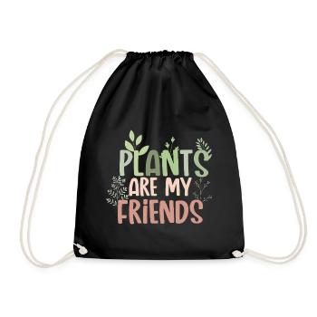 Plants are my friends Plant mom botanical - Drawstring Bag - black - Front