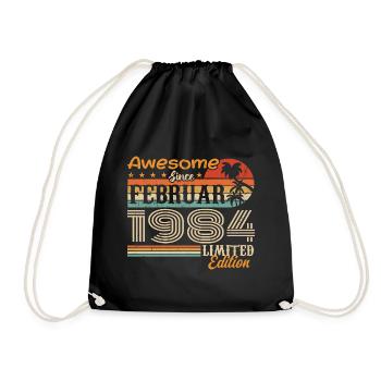 Birthday Vintage Gift Idea February 1984 - Drawstring Bag - black - Front