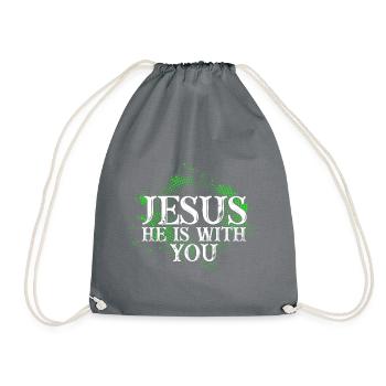 Jesus Christ Is With You - Christian Motive - Drawstring Bag - grey - Front