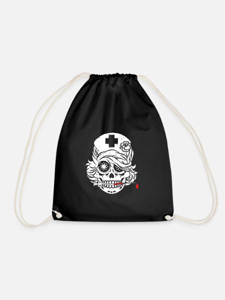 Lustiges Totenkopf Krankenschwester Design - Turnbeutel - Schwarz
