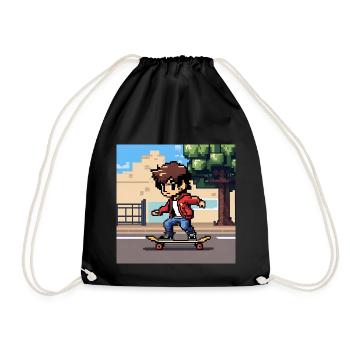 A young person skateboarding in pixel art - Drawstring Bag - black - Front
