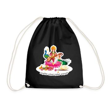 SARASVATI Goddess Brahma Hindu Sanskrit Peacock - Drawstring Bag - black - Front