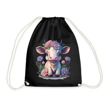 Cow - Drawstring Bag - black - Front