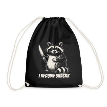 Hungry Raccoon Meme – I Need Snacks - Drawstring Bag - black - Front