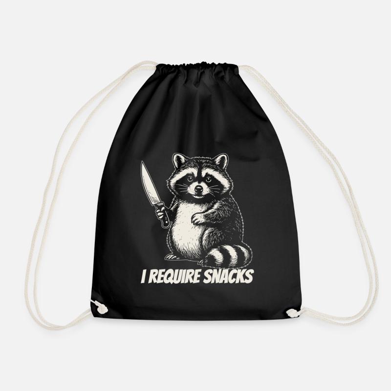 Hungry Raccoon Meme – I Need Snacks - Drawstring Bag - black