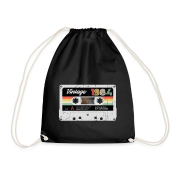 Vintage Cassette 1984 Retro Classic Birthday - Drawstring Bag - black - Front