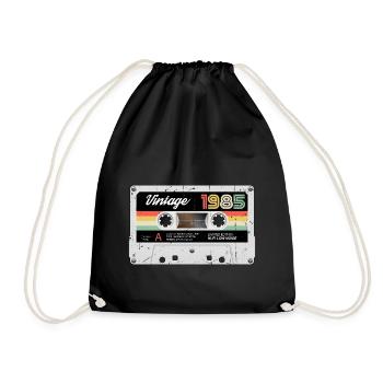Vintage Cassette 1985 Retro Classic Birthday - Drawstring Bag - black - Front