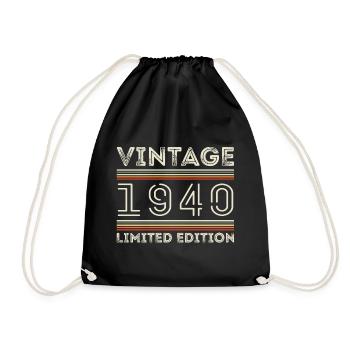 Vintage 1940's - Year 1940's Birthday Gift 1940's - Drawstring Bag - black - Front