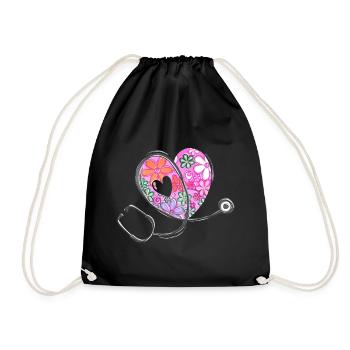 Health Care Stethoscope - Flower Love Heart 3 - Drawstring Bag - black - Front