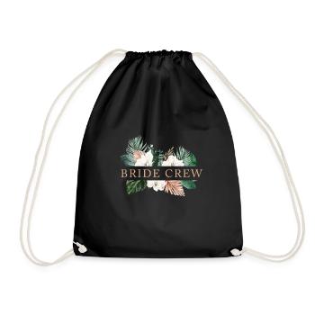 Team Crew! Floral, boho, tropic, customizable - Drawstring Bag - black - Front