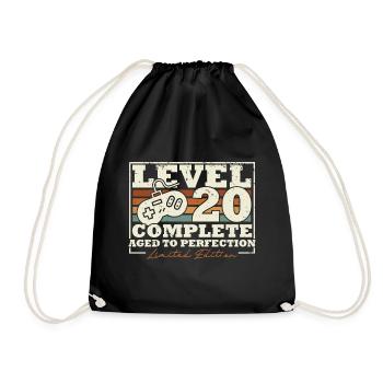 20th Birthday Level 20 Complete 20 Years Gift - Drawstring Bag - black - Front