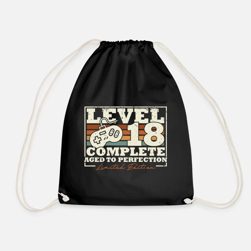 18 Birthday Level 18 Complete 18 Years Gift - Drawstring Bag - black