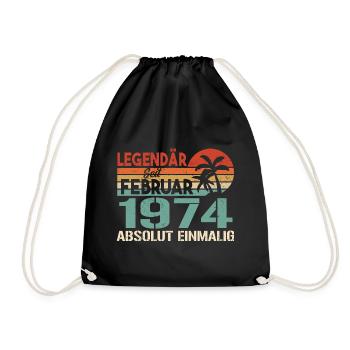 Birthday Gift - Vintage February 1974 - Drawstring Bag - black - Front