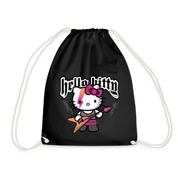 Hello Kitty Im Rockigem Outfit Spielt E-Guitarre - Turnbeutel - Schwarz - Vorne
