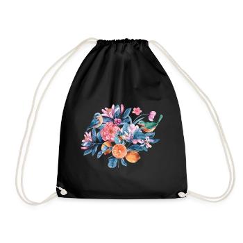 Bunte Blumen und Vögel - Turnbeutel - Schwarz - Vorne