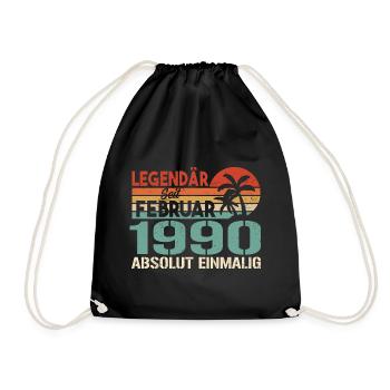 Geburtstagsgeschenk - Jahrgang Februar 1990 - Turnbeutel - Schwarz - Vorne