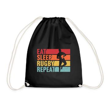 retro eat sleep rugby - Drawstring Bag - black - Front