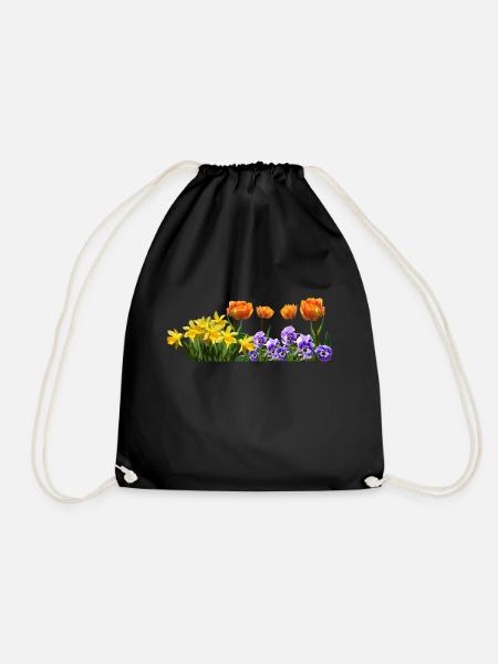daffodils roses rosen blumen flowers tulips tulpen - Turnbeutel - Schwarz