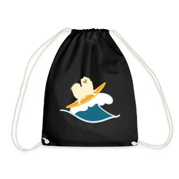 Surfing Samoyed Dog - Drawstring Bag - black - Front