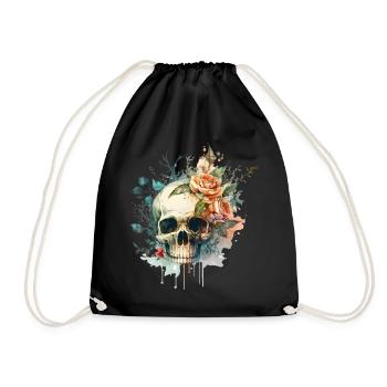 Totenkopf mit Blumen - Skull Dia De Los Muertos - Turnbeutel - Schwarz - Vorne