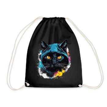 Katzenkopf Schwarze Katze Bombay Happy Cat Katzen - Turnbeutel - Schwarz - Vorne