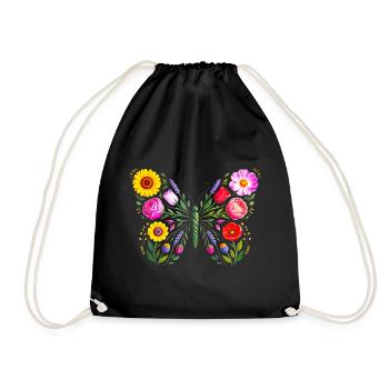 Women's Floral Butterfly Silhouette - Drawstring Bag - black - Front