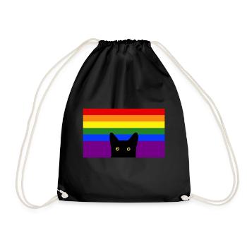 Chat jetant un coup d’œil sur le drapeau arc-en-ciel - Sac de sport léger - noir - Devant