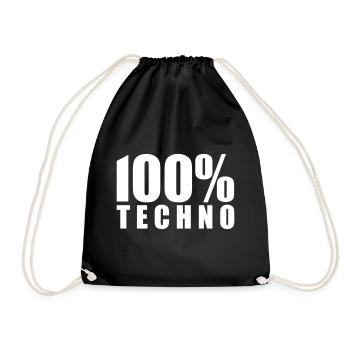 100% Techno Schriftzug Floorfreude Rave Festivals - Turnbeutel - Schwarz - Vorne