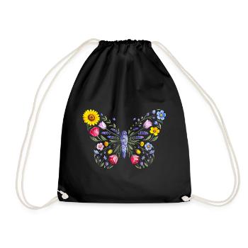 Women's Floral Butterfly Silhouette - Drawstring Bag - black - Front