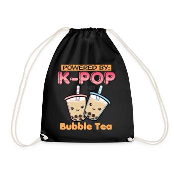 Powered by K-Pop und Bubble Tea - Turnbeutel - Schwarz - Vorne