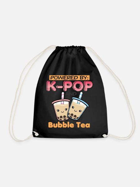 Powered by K-Pop and Bubble Tea - Drawstring Bag - black