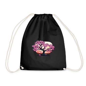 Cherry Blossom Tree Sunset - Anime Shirt - Drawstring Bag - black - Front