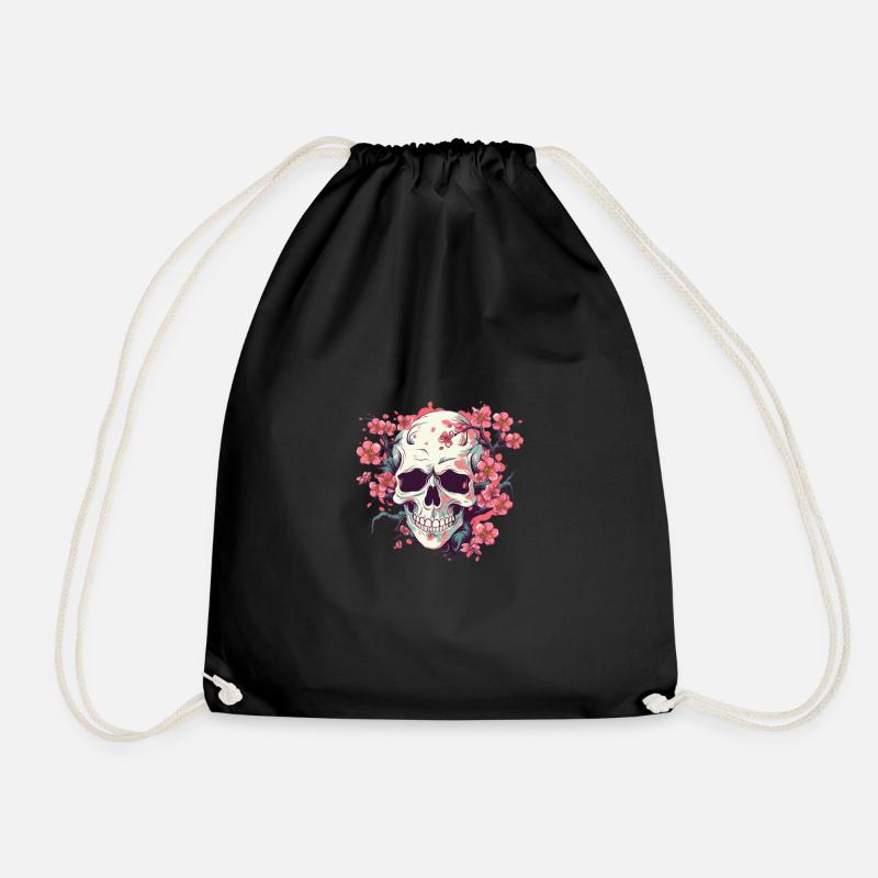 Skull Totenkopf mit Blumen - Turnbeutel - Schwarz