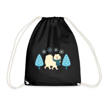 Cute Samoyed dog in Winter - Drawstring Bag - black - Front