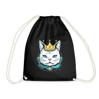 Cute cartoon cat wearing a crown vector style - Drawstring Bag - black - Front