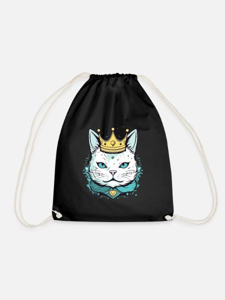 Cute cartoon cat wearing a crown vector style - Drawstring Bag - black