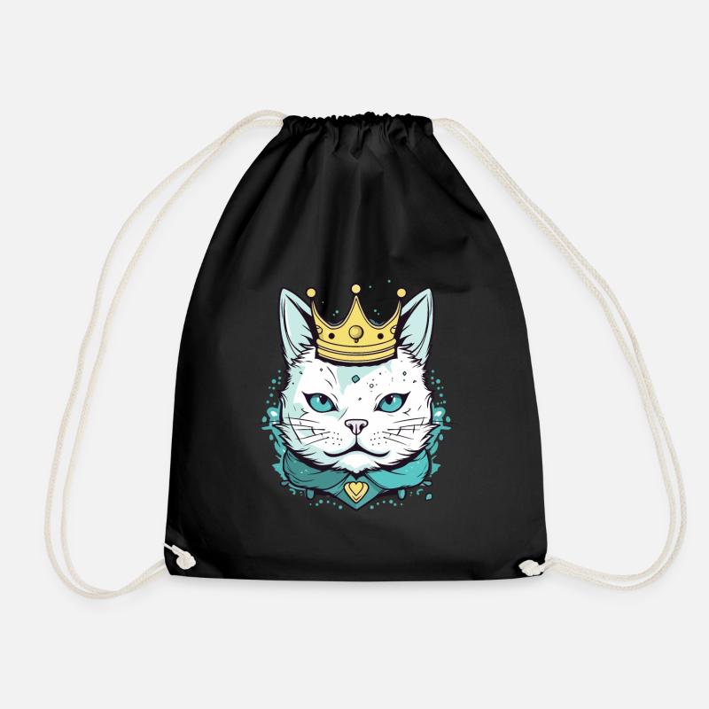 Cute cartoon cat wearing a crown vector style - Drawstring Bag - black