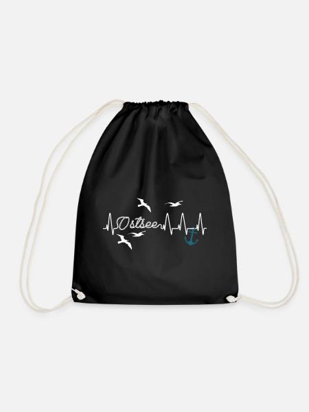 Ostseeliebe Heartbeat Anker + Möven - Turnbeutel - Schwarz