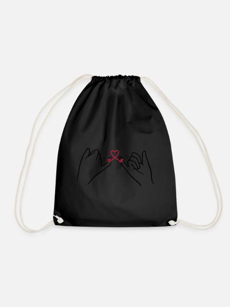 Two hands with heart loop, valentines day, love - Drawstring Bag - black