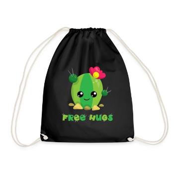 FREE HUGS - Süßer Comic Kaktus Geschenk Shirts - Turnbeutel - Schwarz - Vorne